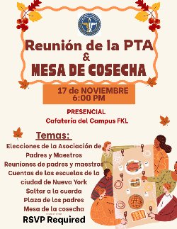 Reunión de la AMPA y evento de la mesa de la cosecha, 17 de noviembre a las 18:00.